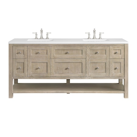 James Martin Vanities 72'' Double Vanity, Whitewashed Oak w/ 3 CM White Zeus Quartz Top 330-V72-WWO-3WZ